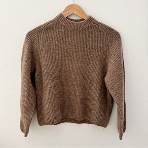 Naadam Cashmere Ribbed Mockneck Sweater XXS in Marled Brown